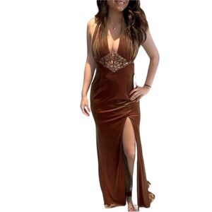 Jovani Velvet Open Back Gown